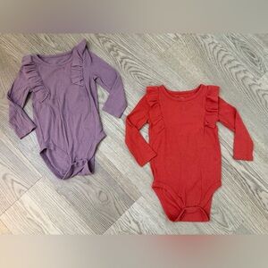 Toddler Girl Ribbed Ruffle Long Sleeve Onesies - Bundle of 2